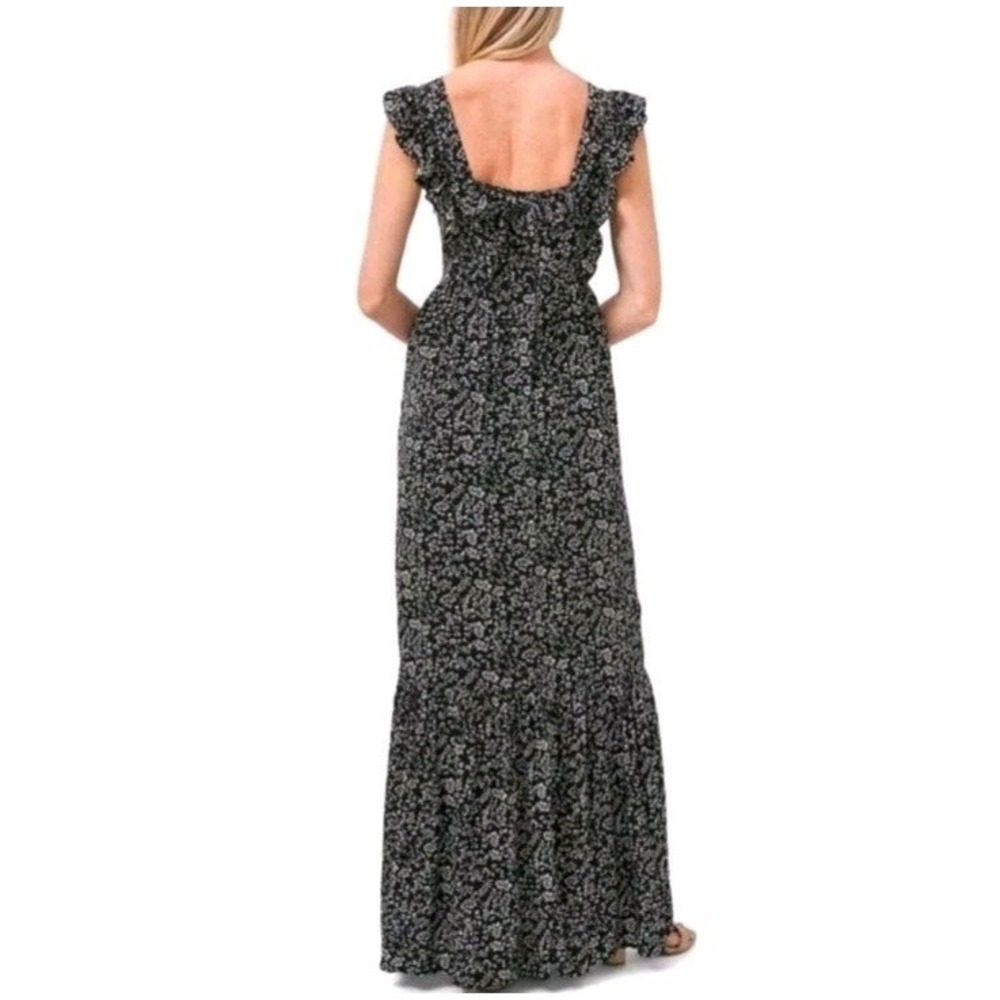 CeCe Women's Ditsy Black White Floral Ruffle Strap Maxi Dress - Picture 2 of 14